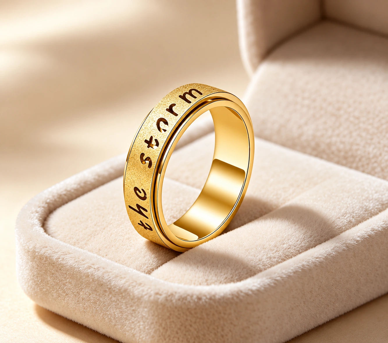 Custom engraved gift ring shown in presentation box