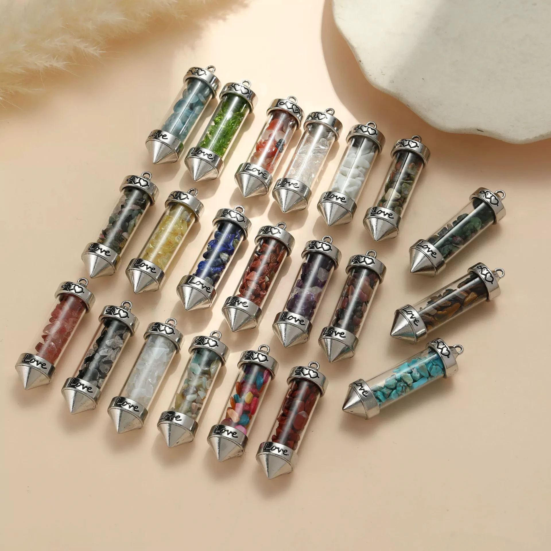 Natural stone and crystal colorful chip wish bottle pendant components